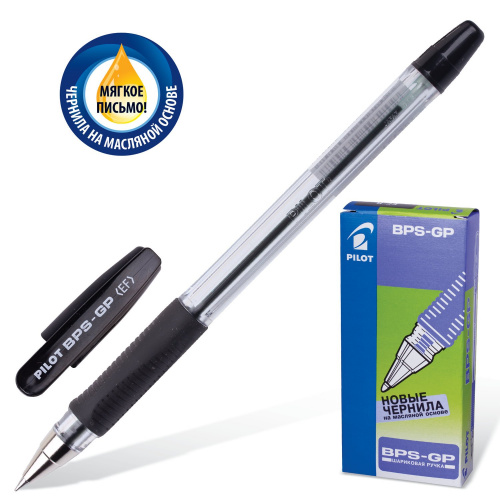 Ручка шариковая масляная с грипом PILOT "BPS-GP", корпус прозрачный, линия письма 0,25 мм, черная