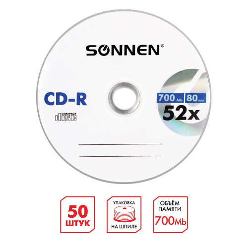 Диски CD-R SONNEN, 700 Mb, 52x Bulk, 50 шт. фото 7