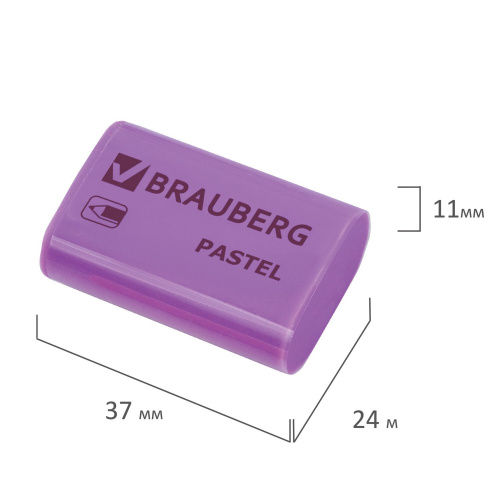 Ластик BRAUBERG "Pastel", 37х24х11мм, ассорти пастельных цветов фото 8