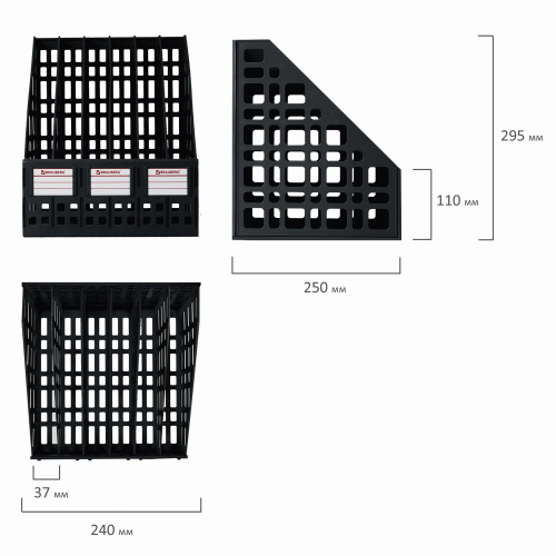 Лоток вертикальный для бумаг BRAUBERG "MAXI Plus", 240 мм, 6 отделений, сетчатый, сборный, черный фото 4