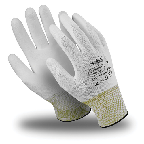 Перчатки полиэфирные MANIPULA ПОЛИСОФТ, полиуретановое покрытие (облив), размер 8 (M), белые