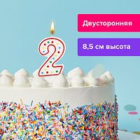 Свеча-цифра для торта ЗОЛОТАЯ СКАЗКА "2", с конфетти, 8,5 см, держатель, блистер