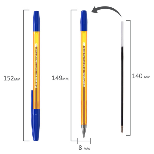 Ручка шариковая BRAUBERG "M-500 AMBER", корпус тонированный оранжевый, линия письма 0,35 мм, синяя фото 5