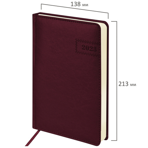 Ежедневник датированный 2023 BRAUBERG "Imperial", А5, 138x213 мм, под кожу, бордовый фото 4