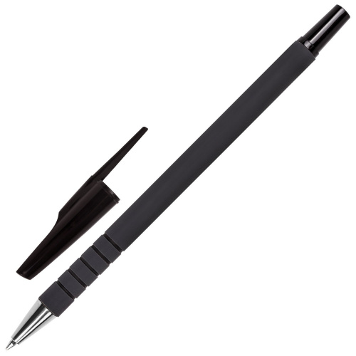 Ручка шариковая STAFF "EVERYDAY", корпус прорезиненный черный, узел 0,7 мм, черная фото 2