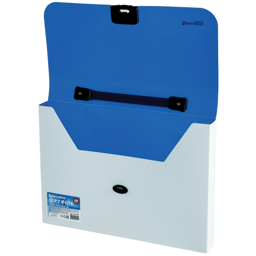 Папка-портфель пластиковая BRAUBERG INCOME, А4, 1 отделение, фактура диагональ, белая/синяя фото 6