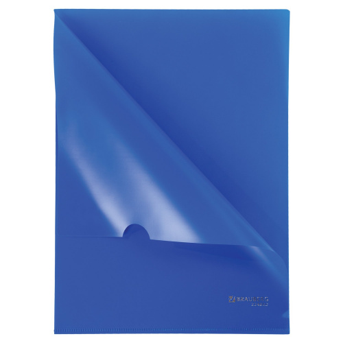 Папка-уголок жесткая, непрозрачная BRAUBERG, 0,15 мм, синяя фото 3