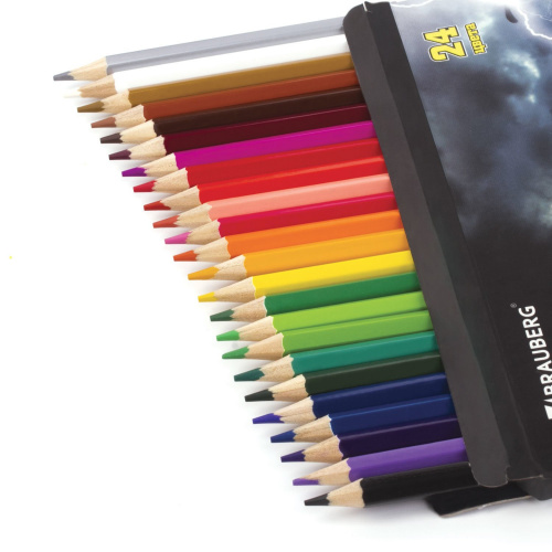 Карандаши цветные BRAUBERG "InstaRacing", 24 цвета, заточенные, картонная упаковка фото 6