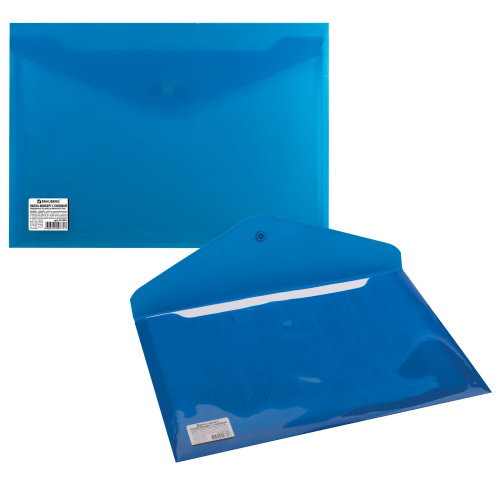 Папка-конверт с кнопкой BRAUBERG, А4, до 100 листов, непрозрачная, синяя, 0,2 мм фото 6