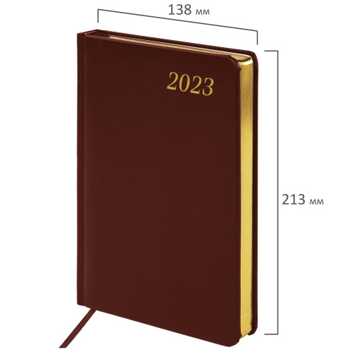 Ежедневник датированный 2023 BRAUBERG "Iguana", А5, 138x213 мм, под кожу, коричневый фото 2