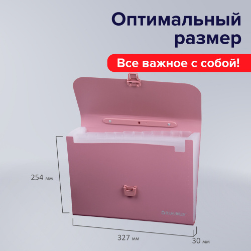 Папка-портфель пластиковая BRAUBERG, А4, 13 отделений, розовая фото 9