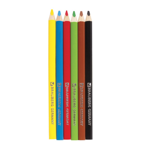 Карандаши цветные утолщенные BRAUBERG, 6 цветов, трехгранные, картонная упаковка фото 2