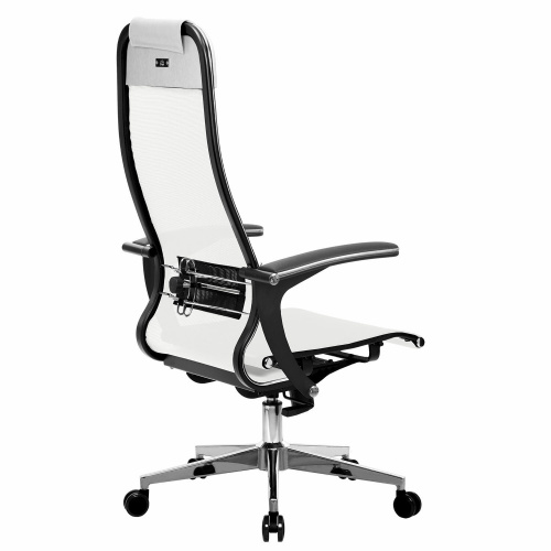 Кресло офисное МЕТТА "К-4-Т" хром, прочная сетка, сиденье и спинка регулируемые, белое фото 9