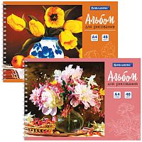 Альбом для рисования BRAUBERG "Цветы" , А4, 48 л., 205х290 мм, гребень, обложка картон