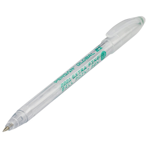 Ручка шариковая масляная PENSAN "Global-21", корпус прозрачный, линия письма 0,3 мм, зеленая фото 5