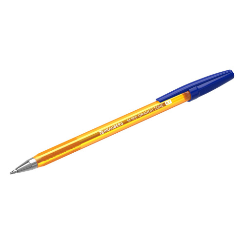 Ручка шариковая BRAUBERG "M-500 AMBER", корпус тонированный оранжевый, линия письма 0,35 мм, синяя фото 2