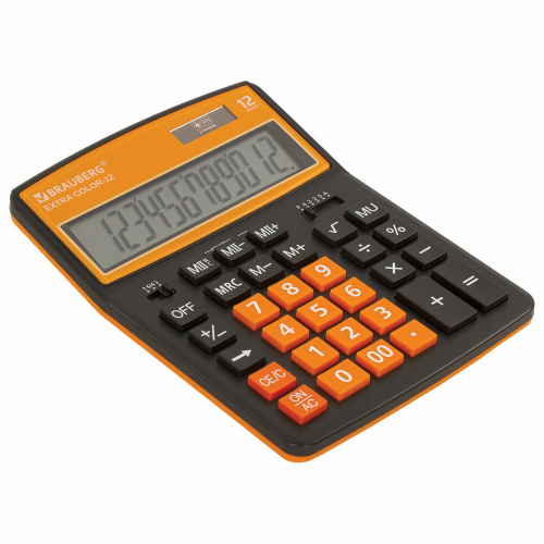 Калькулятор настольный BRAUBERG, 206x155 мм, 12 разрядов, двойное питание, черно-оранжевый фото 2