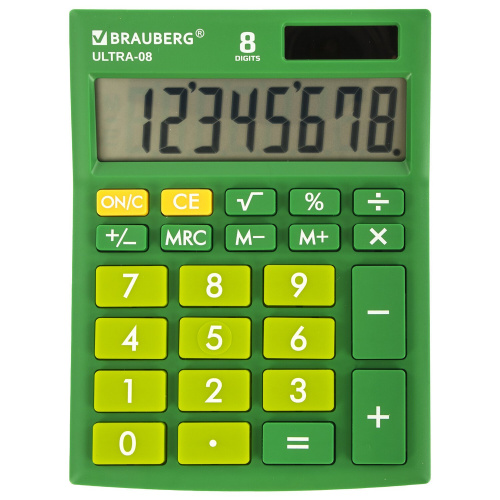 Калькулятор настольный BRAUBERG, 154x115 мм, 8 разрядов, двойное питание, зеленый