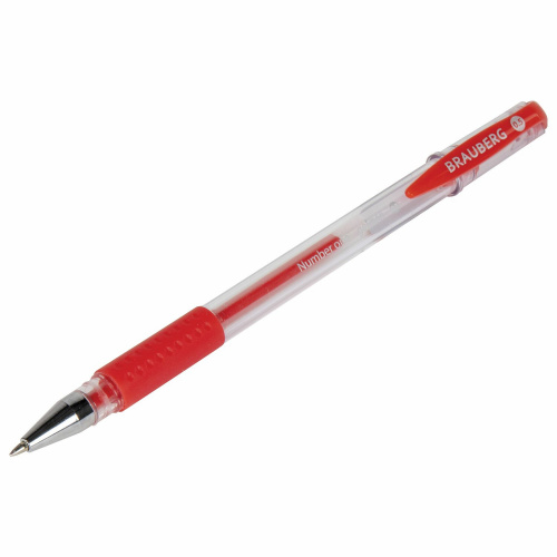 Ручка гелевая с грипом BRAUBERG "Number One", узел 0,5 мм, линия письма 0,35 мм, красная фото 6