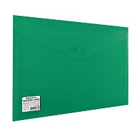 Папка-конверт с кнопкой BRAUBERG, А4, до 100 листов, непрозрачная, зеленая, 0,2 мм
