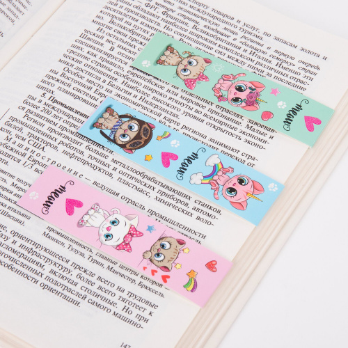 Закладки для книг с магнитом ЮНЛАНДИЯ MEOW CATS, 6 шт., блестки, 25x196 мм фото 5