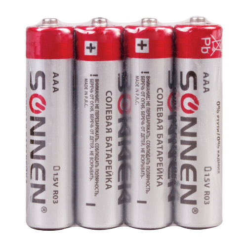 Батарейки SONNEN, AAA, 4 шт., солевые, мизинчиковые, в пленке фото 2