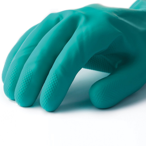Перчатки нитриловые MANIPULA "Дизель", хлопчатобумажное напыление, размер 9 (L), зеленые фото 2