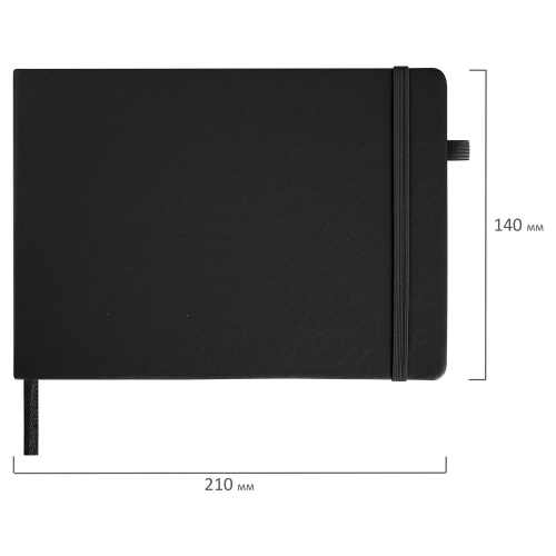 Скетчбук, черная бумага 140 г/м2 210х148 мм, 80 л., КОЖЗАМ, резинка, карман, BRAUBERG ART, черный фото 2