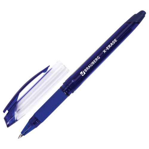 Ручка стираемая гелевая с грипом BRAUBERG "X-ERASE", корпус синий, линия письма 0,35 мм, синяя