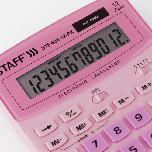 Калькулятор настольный STAFF, 200х150 мм, 12 разрядов, двойное питание, розовый фото 3