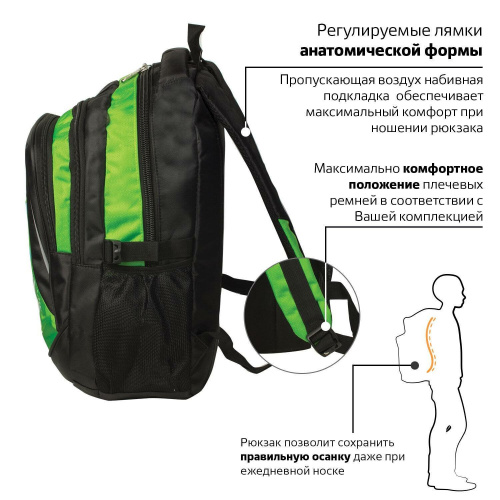 Рюкзак BRAUBERG "Лайм", 30 литров, 46х34х18 см, для старших классов/студентов/молодежи фото 8