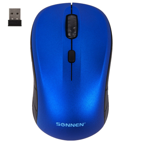 Мышь беспроводная SONNEN V-111, USB, 800/1200/1600 dpi, 4 кнопки, оптическая, синяя фото 3
