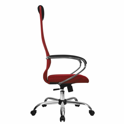 Кресло офисное МЕТТА "SU-B-8" хром, ткань-сетка, сиденье мягкое, красное фото 6
