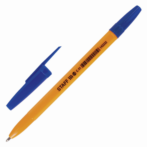 Ручка шариковая STAFF "ORANGE C-51", корпус оранжевый, линия письма 0,5 мм, синяя