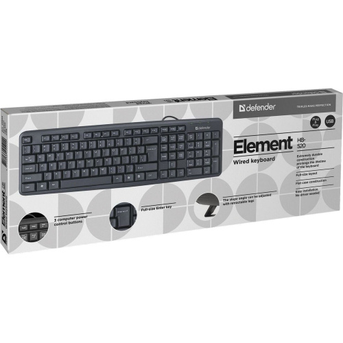 Клавиатура проводная DEFENDER Element HB-520, USB, 104 клавиши, 3 доп. клавиши, черная фото 2