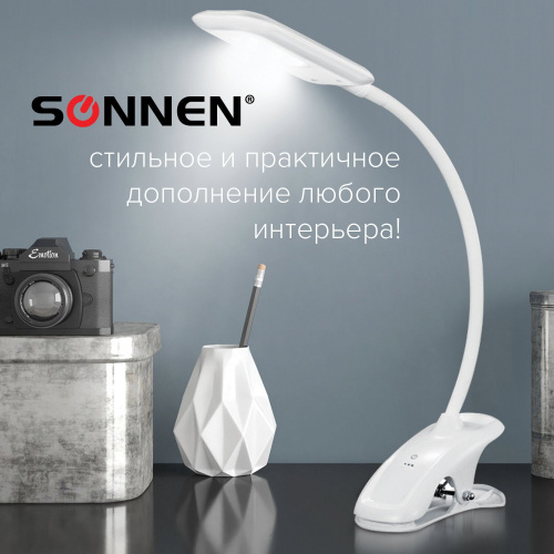 Светильник настольный SONNEN, на прищепке, светодиодный, 8 Вт, белый фото 9