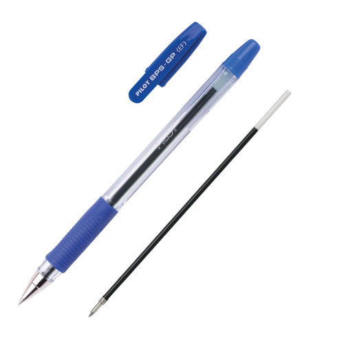 Ручка шариковая масляная с грипом PILOT "BPS-GP", корпус прозрачный, линия письма 0,25 мм, синяя фото 3