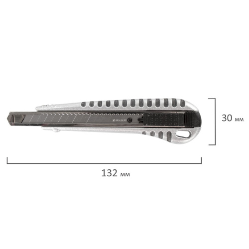 Нож универсальный BRAUBERG "Metallic", 9 мм, металлический корпус, автофиксатор, блистер фото 4