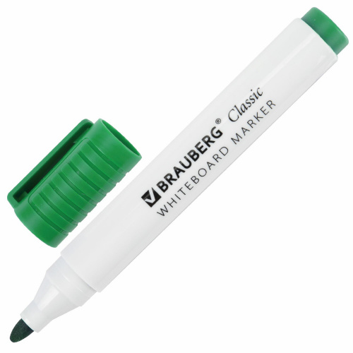 Маркер стираемый для белой доски BRAUBERG "CLASSIC", 3 мм, с клипом, зеленый