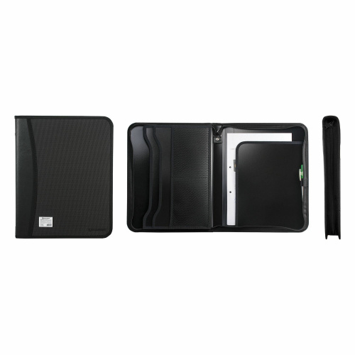 Папка на молнии пластиковая BRAUBERG, А4, 2 отделения, 4 кармана, бизнес-класс, черная фото 3