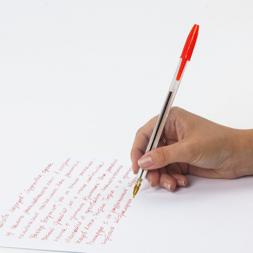 Ручка шариковая STAFF "Basic BP-01", письмо 750 метров, длина корпуса 14 см, красная фото 4
