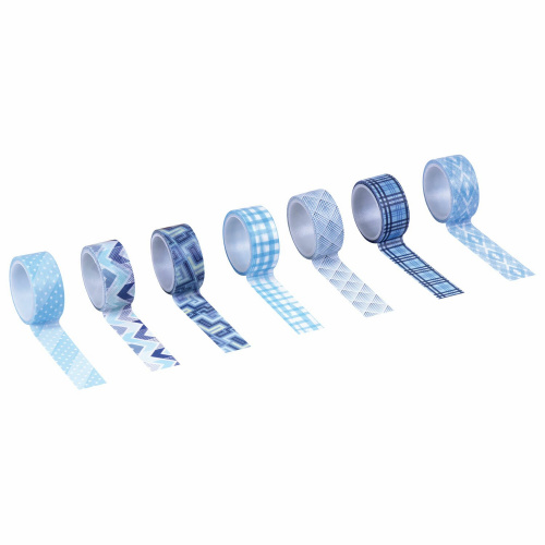 Клейкие WASHI-ленты для декора ОСТРОВ СОКРОВИЩ, 15 мм х 3 м, 7 цветов, рисовая бумага, синие фото 4