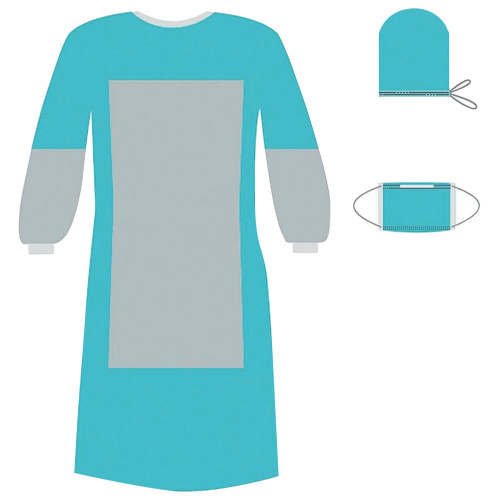 Комплект одноразовой одежды для хирурга ГЕКСА КХ-03, с усиленной защитой, стерильный, 3 предмета