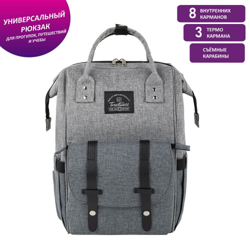Рюкзак для мамы BRAUBERG MOMMY, 41x24x17 см, крепления для коляски, термокарманы, серый фото 7
