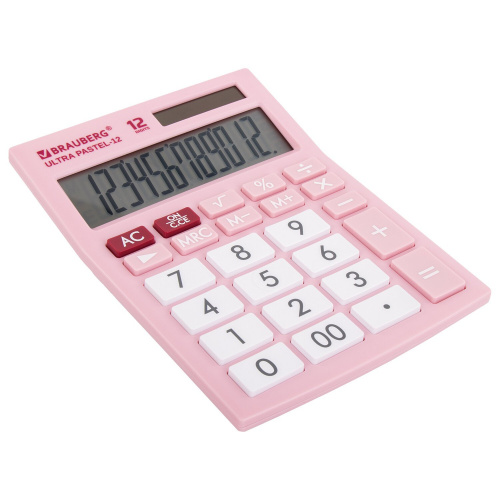 Калькулятор настольный BRAUBERG, 192x143 мм, 12 разрядов, двойное питание, розовый фото 2