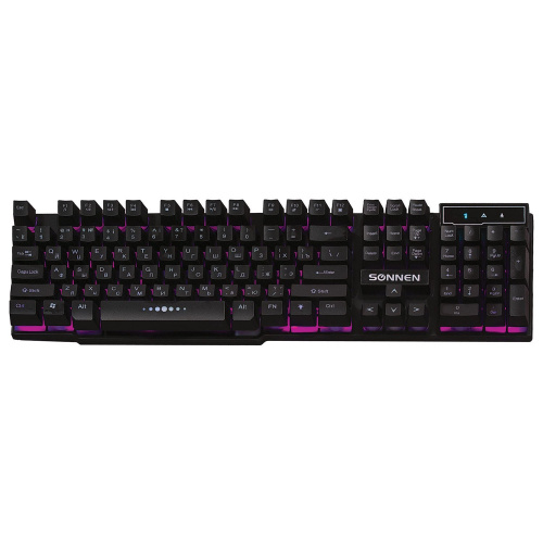 Клавиатура проводная SONNEN KB-7010, USB, 104 клавиши, LED-подсветка, черная фото 6