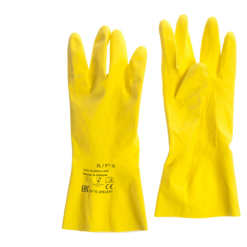 Перчатки латексные КЩС, прочные, хлопковое напыление, размер 9,5-10 XL, очень большой, желтые, HQ Profiline, 73590 фото 4