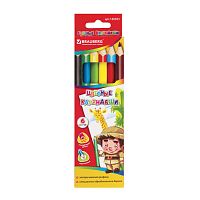 Карандаши цветные утолщенные BRAUBERG, 6 цветов, трехгранные, картонная упаковка
