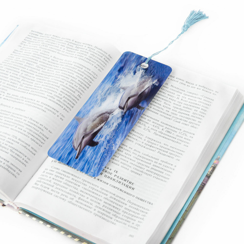 Закладка для книг с линейкой BRAUBERG "Дельфины", 3D-объемная, с декоративным шнурком фото 5