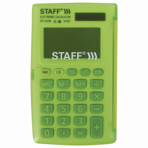 Калькулятор карманный STAFF, 104х63 мм, 8 разядов, двойное питание, белый с зелеными кнопки фото 7
